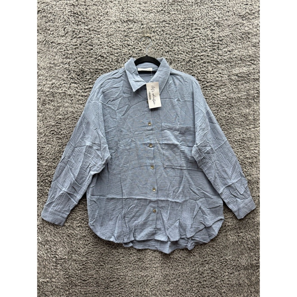 NWT 12th Tribe Oversized 100% Cotton‎ Button Down Shirt Blue Womens Size S